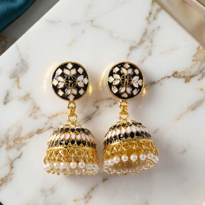 Black jhumka earrings styled with ethnic outfit