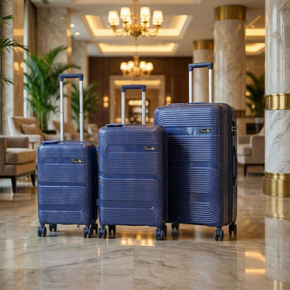 Dark Blue Hard Shell Cabin Trolley Suitcase with Telescopic Handle & 8 Wheels