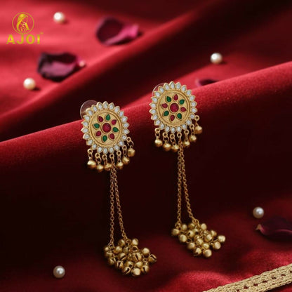 Royal Kashmiri Jhumka Drop Earrings with Kundan & Pearl Tassels–Luxury Earrings