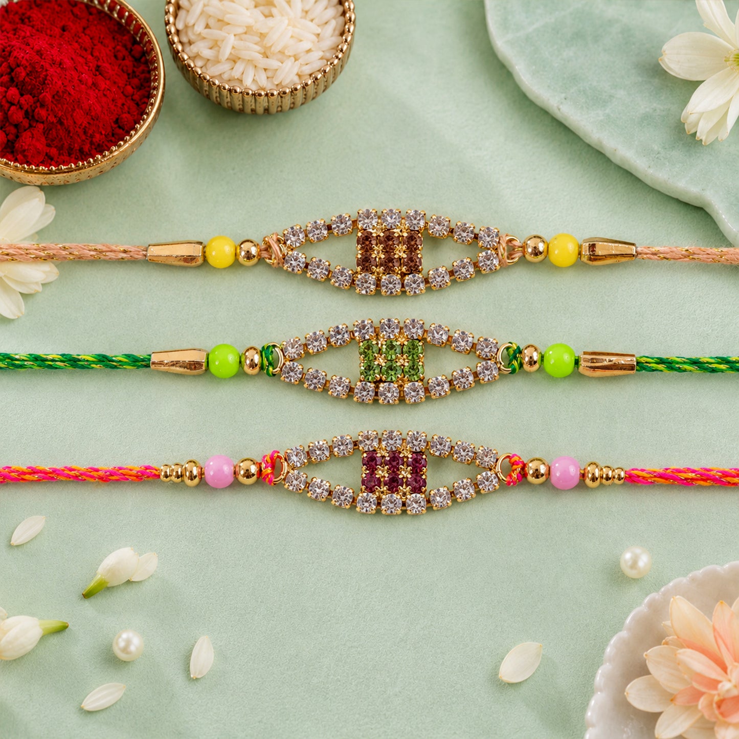 Open Oval Frame Rakhi with AD Stone Detailing (Pack of 6)
