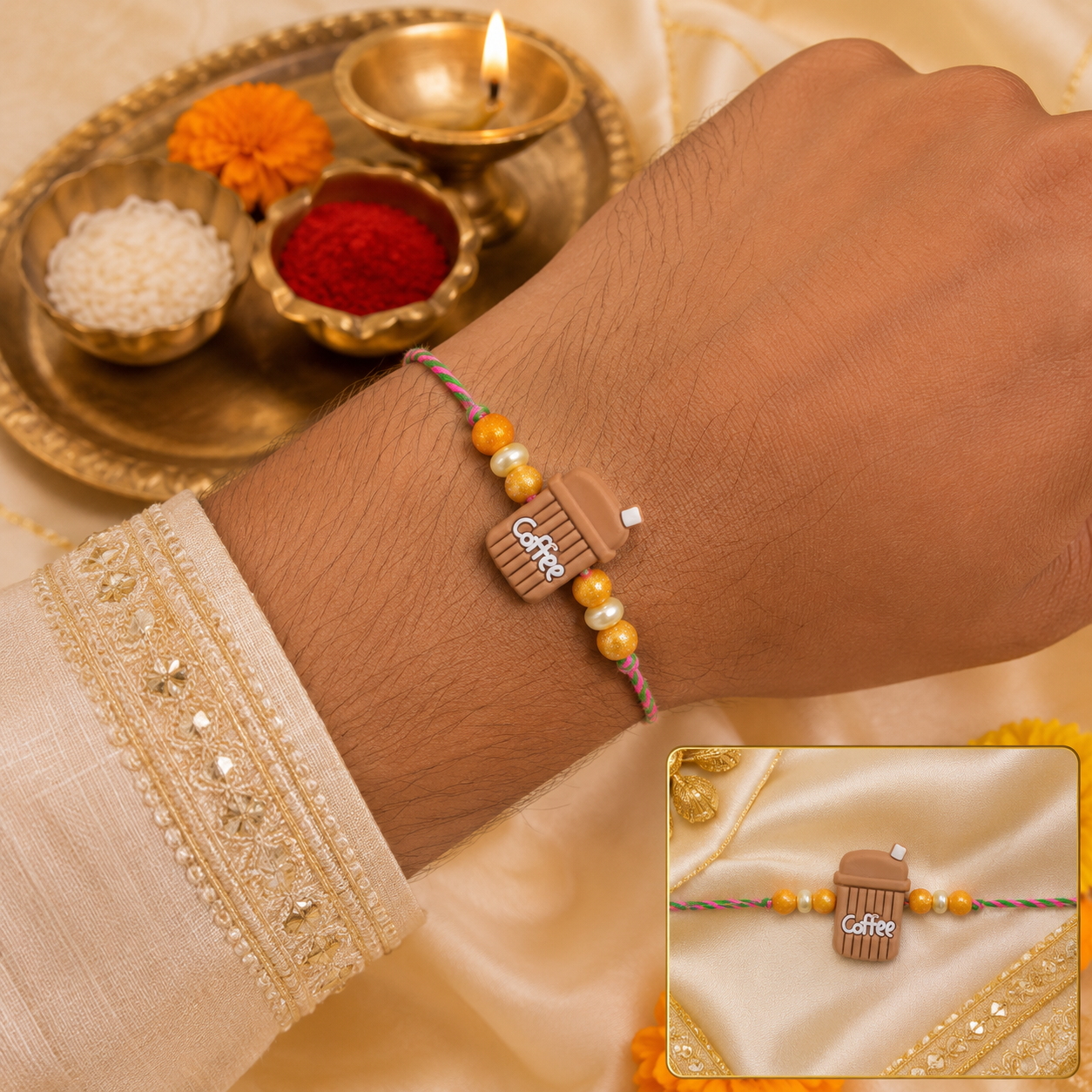 Kids Beaded Rakhi for Brother Coffee Cup Charm Design (10pcs)