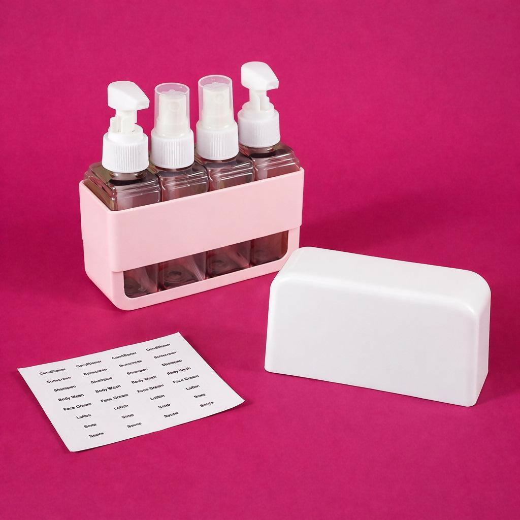 Spray dispenser bottle in pink travel bottle set