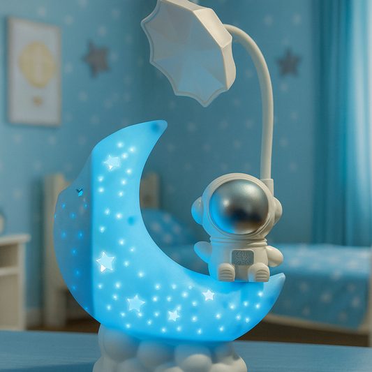 Astronaut Moon LED Night Lamp with Warm Light for Kids Bedroom & Desk (BLUE)