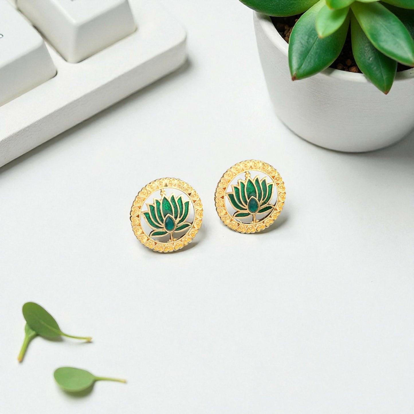 Gold-Tone Ruby-Green Floral Choker with Pearl Drops