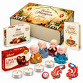 Diwali Gift Hamper with Choco Beats & Choco Almonds Box, 4 Buddha Figurines, Tealights & Decor