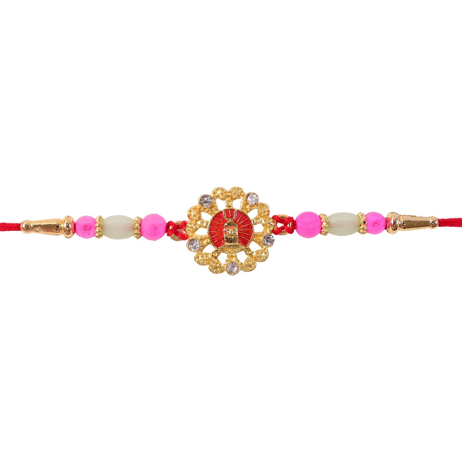 Shivling Trishul Rakhi with Stones & Beads Devotional Rakhi for Brother (5pcs)