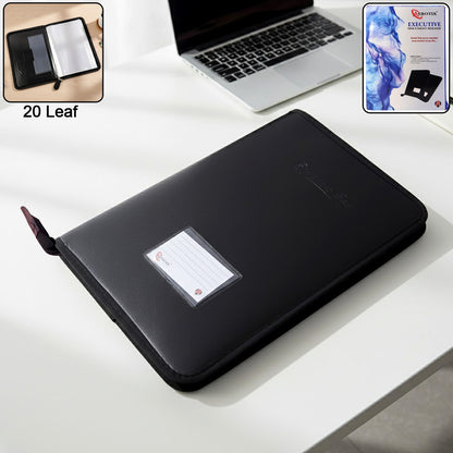 Executive Zipper Document File Folder with 20 Clear Sleeves for Office & Conference