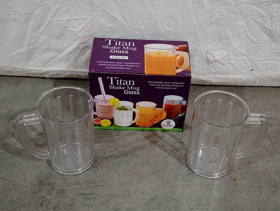 Stylish Juice Glass With Handle, Water Glass, Beer Glass, Milk Shake Glass, Multipurpose Glass Plastic Beer Mug, Unbreakable Beer Tasting Glasses, Clear Juice Glasses Suitable for Kids (2 pc)