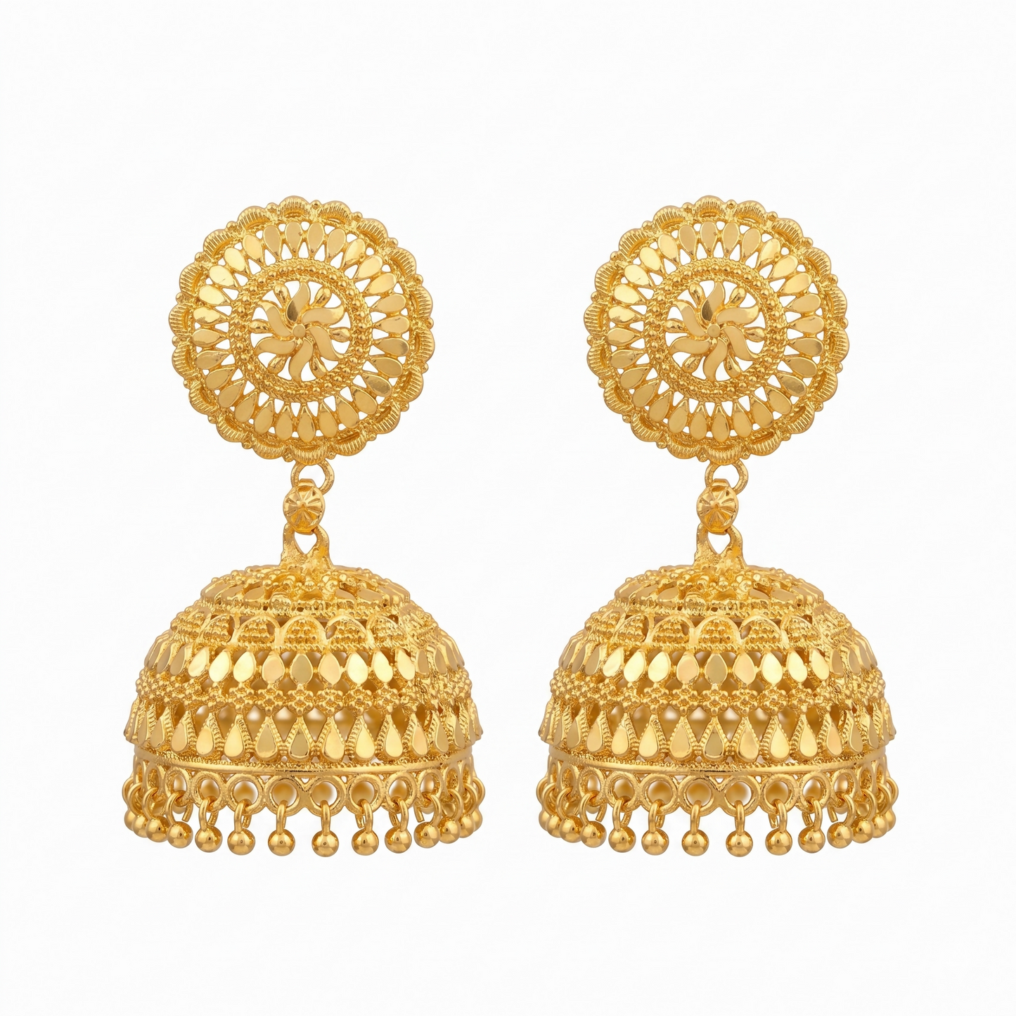 Gold jhumka earring showcasing traditional design