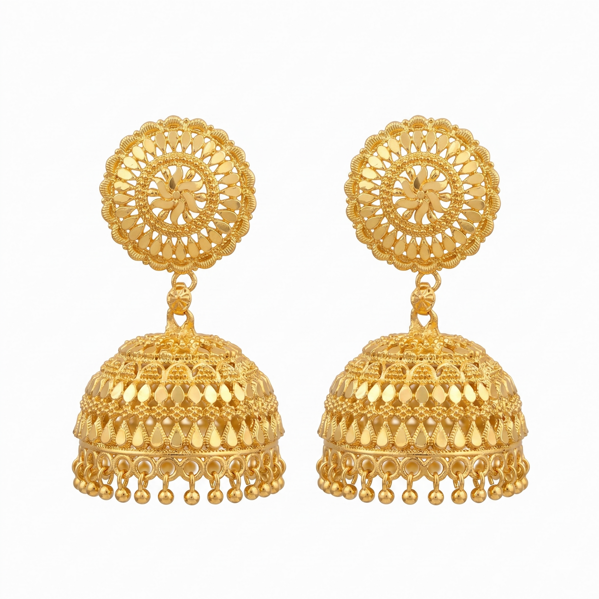 Gold jhumka earring showcasing traditional design