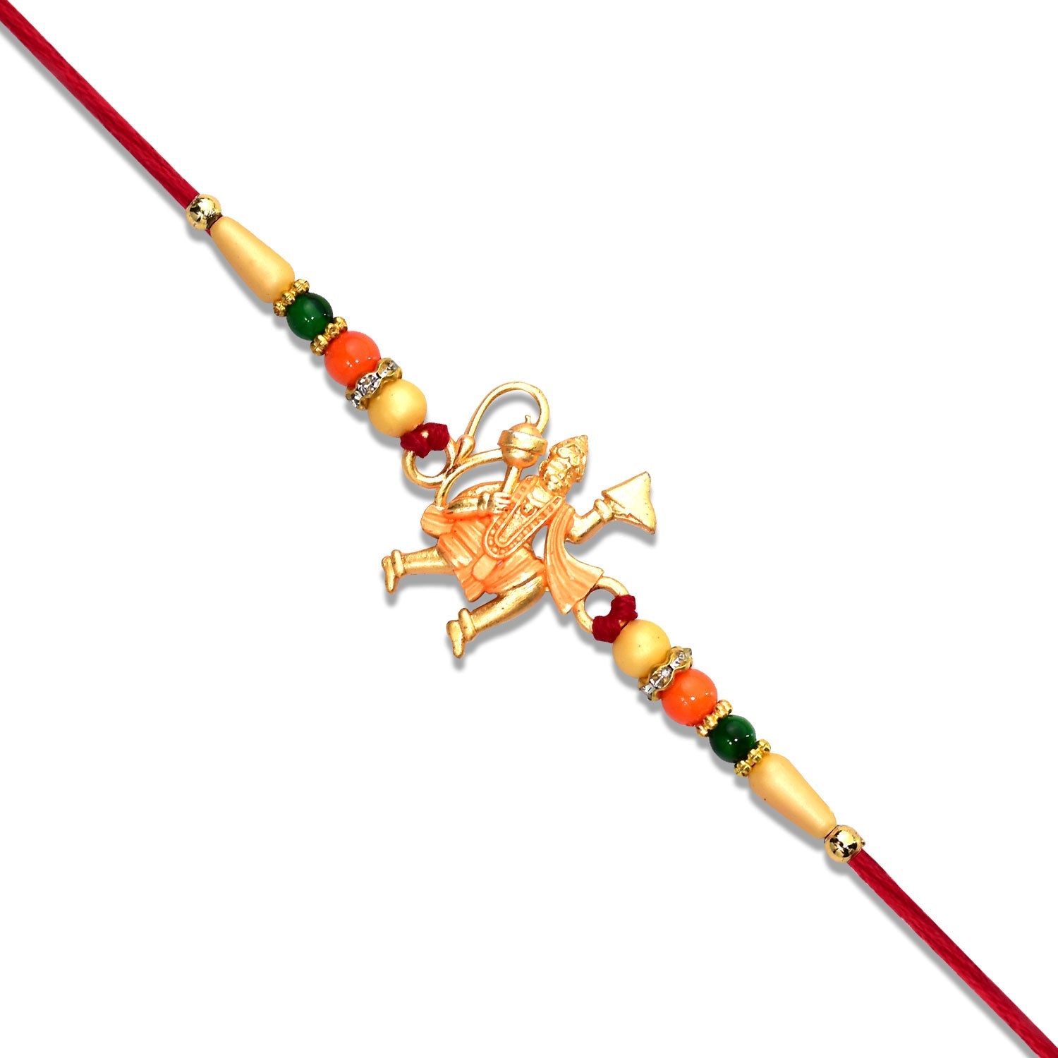 Golden Hanuman Ji Motif Enamel Pearl Beads Traditional Rakhi (5pcs)