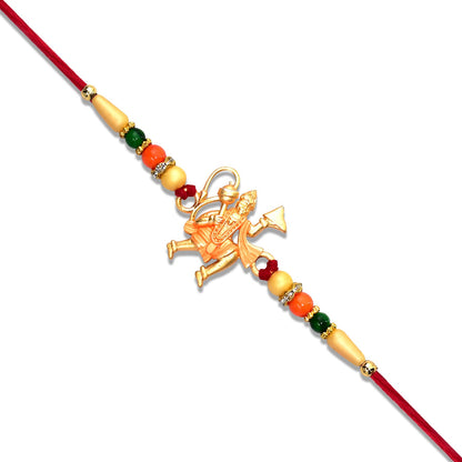 Golden Hanuman Ji Motif Enamel Pearl Beads Traditional Rakhi (5pcs)