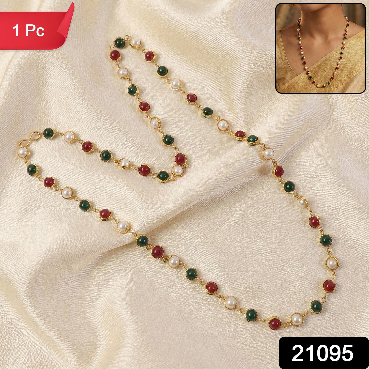 Red green stone necklace