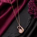 Graceful Rose Gold Swan Pendant Necklace with Opaline Teardrop & Crystal Accents