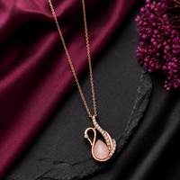 Graceful Rose Gold Swan Pendant Necklace with Opaline Teardrop & Crystal Accents