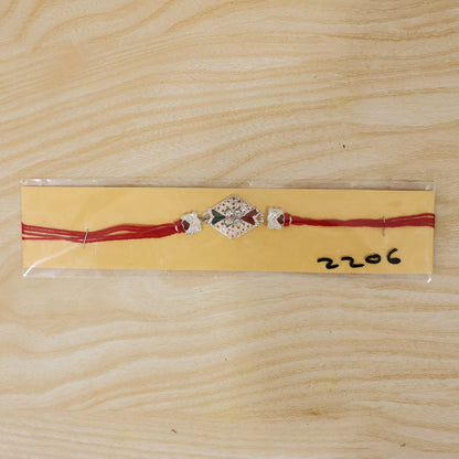Silver Elephant Charm Rakhi with Red Green Stones and Crystals