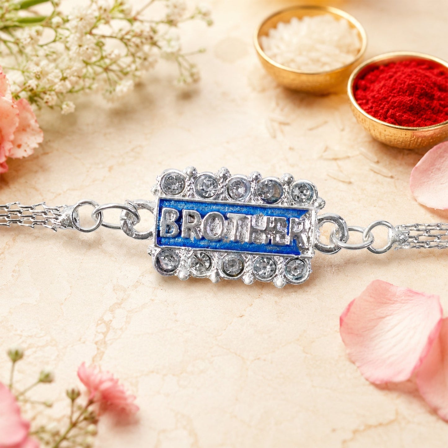 Brother Nameplate Chain Style Stone Studded Designer Rakhi (5pcs)