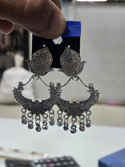 Silver Oxidised Chandbali Earrings for Women Traditional Stylish Jewellery