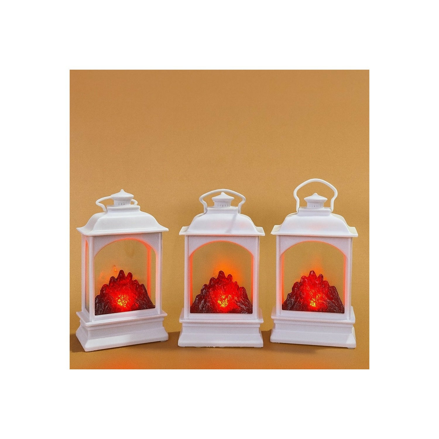 Decorative White LED Lantern with Simulated Fire Flame Effect | Battery Operated Flameless Lantern Light for Home Décor, Living Room, Bedroom, Garden, Diwali, Christmas & Gifting – Set of 3
