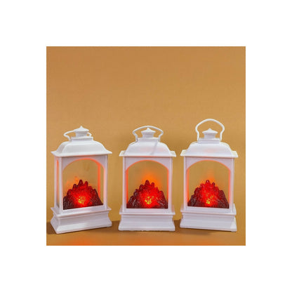 Decorative White LED Lantern with Simulated Fire Flame Effect | Battery Operated Flameless Lantern Light for Home Décor, Living Room, Bedroom, Garden, Diwali, Christmas & Gifting – Set of 3