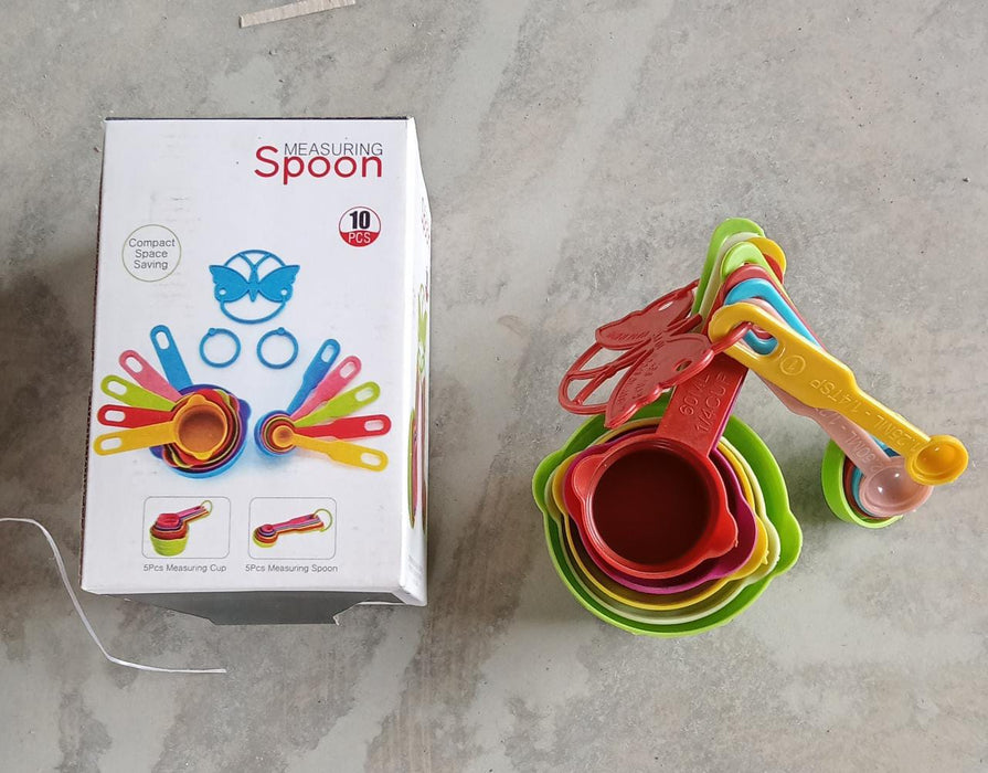 2906 10Pcs Plastic Measuring Spoons and Cups Set for Home Kitchen Cooking.