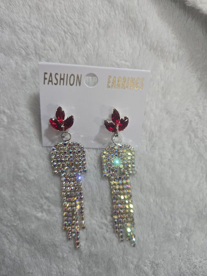 Red Stone Crystal Long Dangle Earrings for Women Party Wear Jewellery