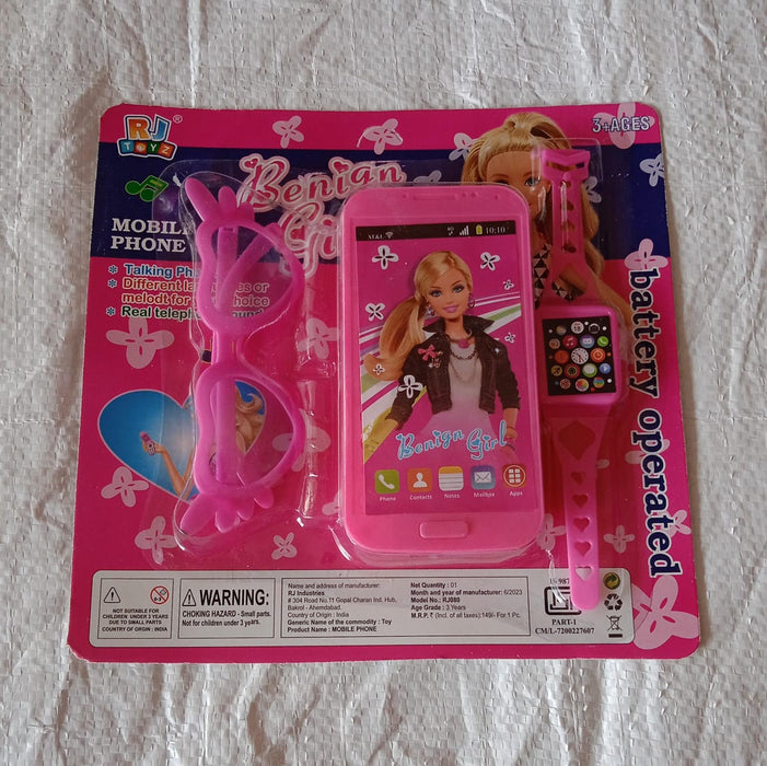 3247 Barbiee Phone, Watch and Glasses Set for Girls, Beautiful Barbie Musical phone ABS Plastic Toy Battery Operated Barbie Glass | Musical Mobile Phone  / Toddler / Toy Phone for Kids / Calling Toy Phone (3 Pcs Set, Battery Not Included)
