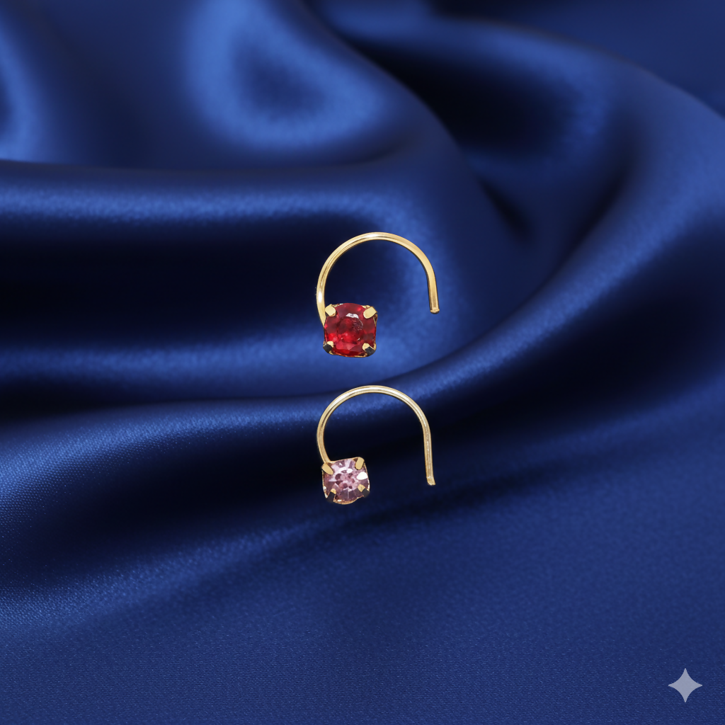 Gold plated ruby crystal nosepin with red stone in elegant design
