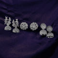 Silver Oxidized Earrings – Elegant Traditional Jhumkas Set (3Pc)