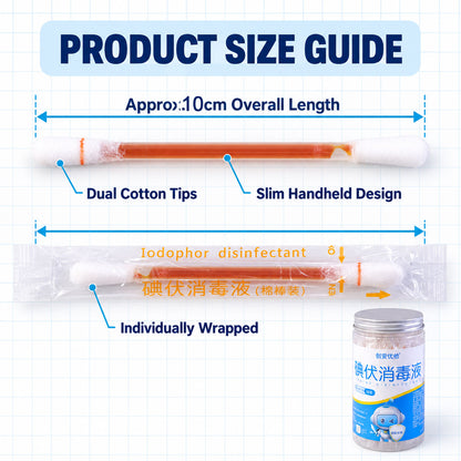 Individually Wrapped Iodine Swab Sticks with Dual Cotton Tips (50 Pc)