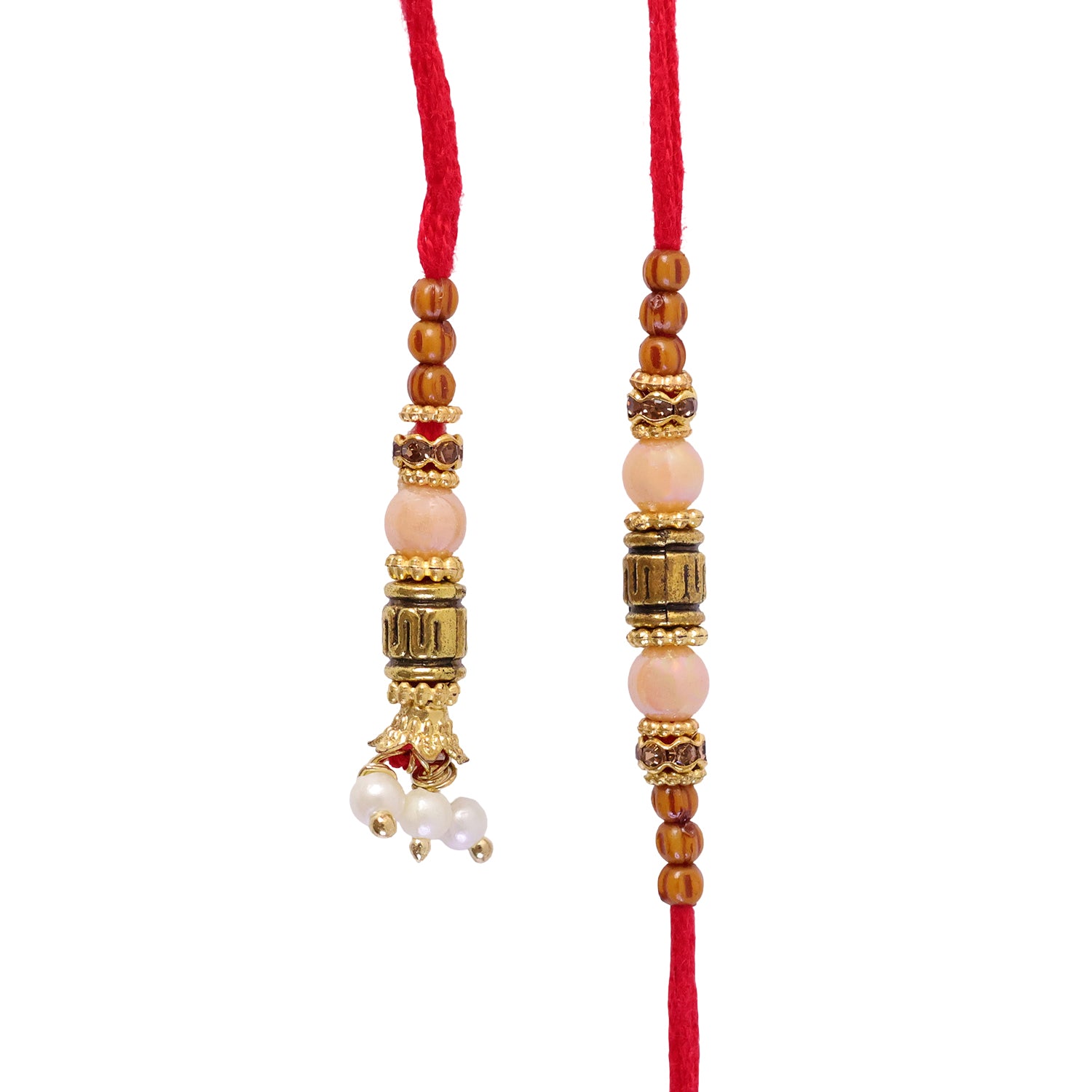 Beaded Minimal Design Bhai Bhabhi Rakhi with Cylinder Beads and Pearls for Gifting