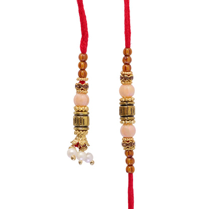 Beaded Minimal Design Bhai Bhabhi Rakhi with Cylinder Beads and Pearls for Gifting