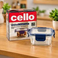 Cello 320ml Square Glass Food Storage Container with Smart Lock Lid (1 Pc, 320 ML)