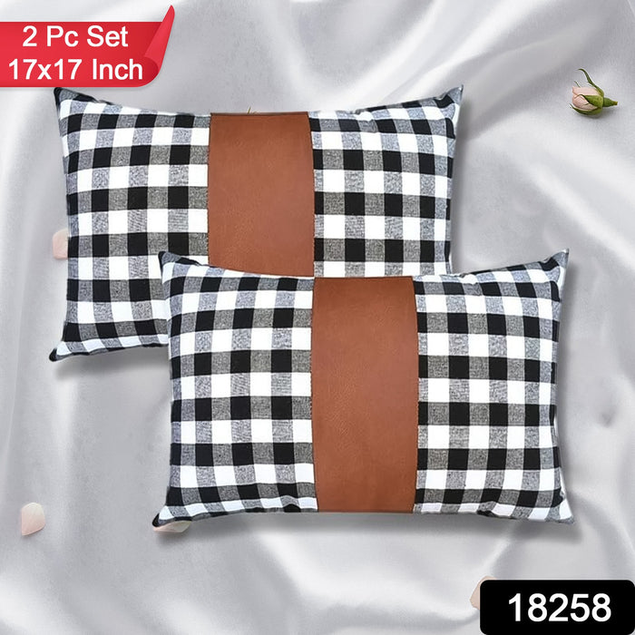 Pillow Covers, Leather & Cotton Cushion Covers (17 × 17 Inch / 1 Pair / 2 Pc)