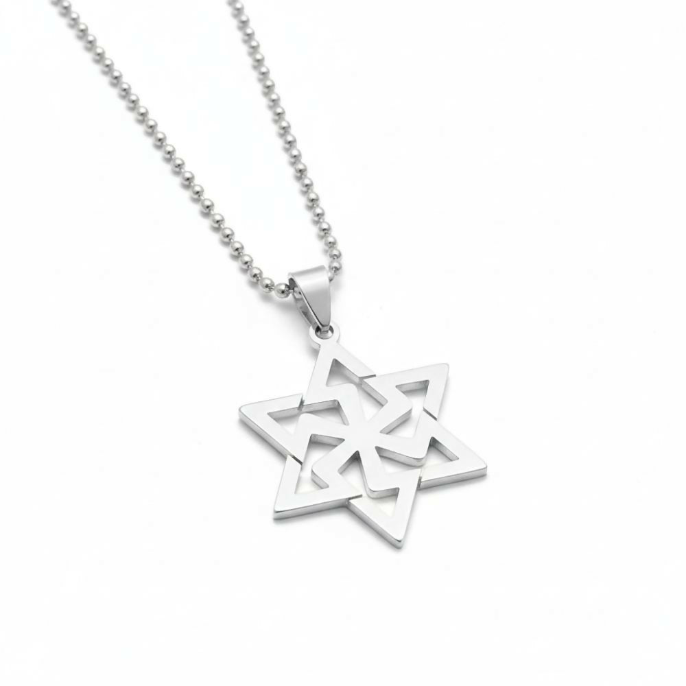 Geometric Star Chain Pendant displayed on model