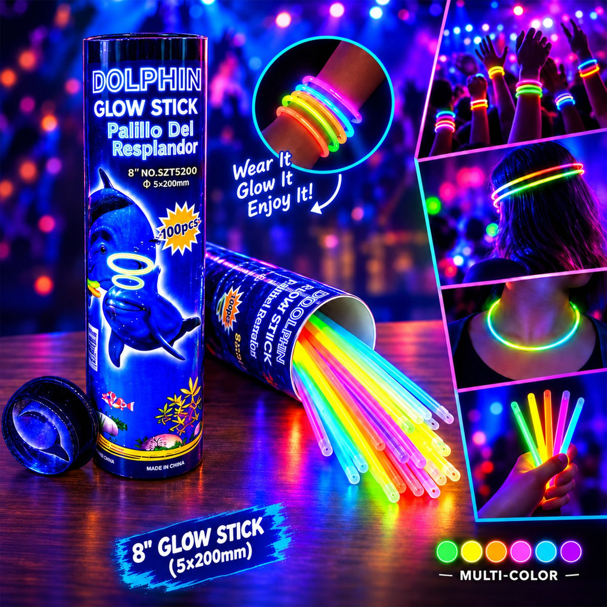 Multicolour Glow Stick Bracelets with Connectors for Parties and Festivals (100 Pc Set)