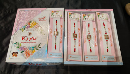 Combo Pack of 12 Designer Rakhis with Red-Green Enamel Square Motif and Pearl Beaded Thread – Premium Festive Gift Box