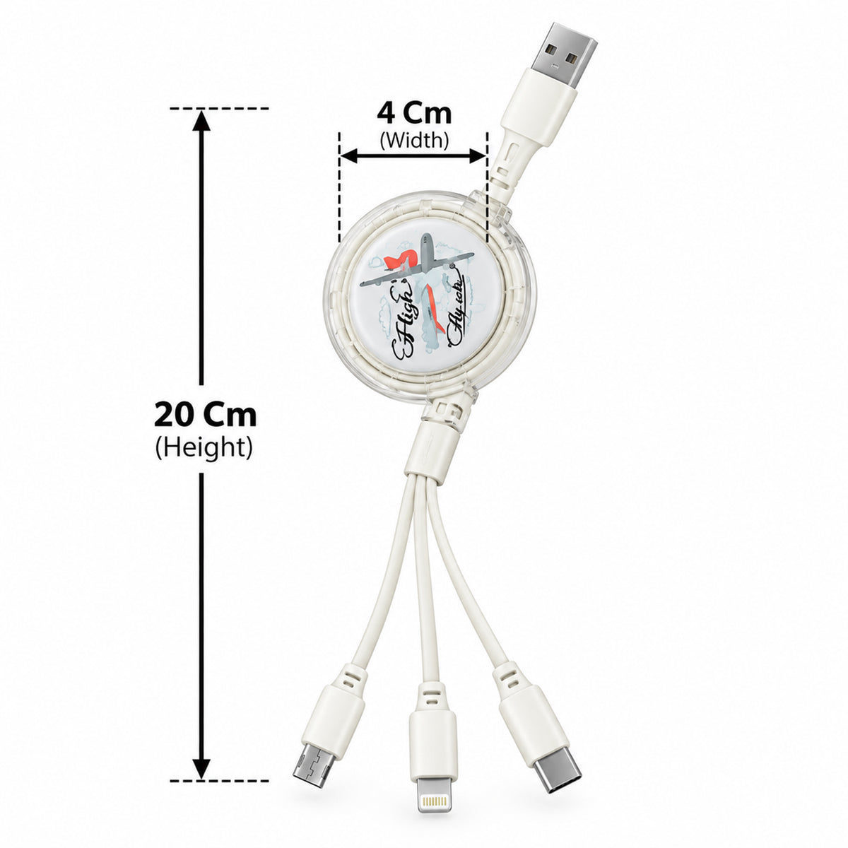 Retractable USB Charging Cable with Type-C, Micro USB and Lightning (3 in 1)