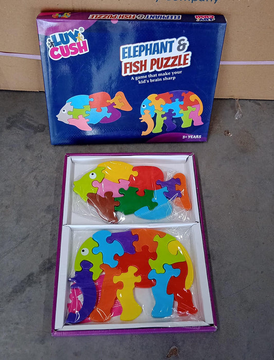 Plastic Fish & Elephant Shape Puzzle Building Blocks Toy Non-Toxic Puzzle Blocks Fish Puzzle Educational Toys for Toddler / Little Kid / Big Kid (2 Pc Set)