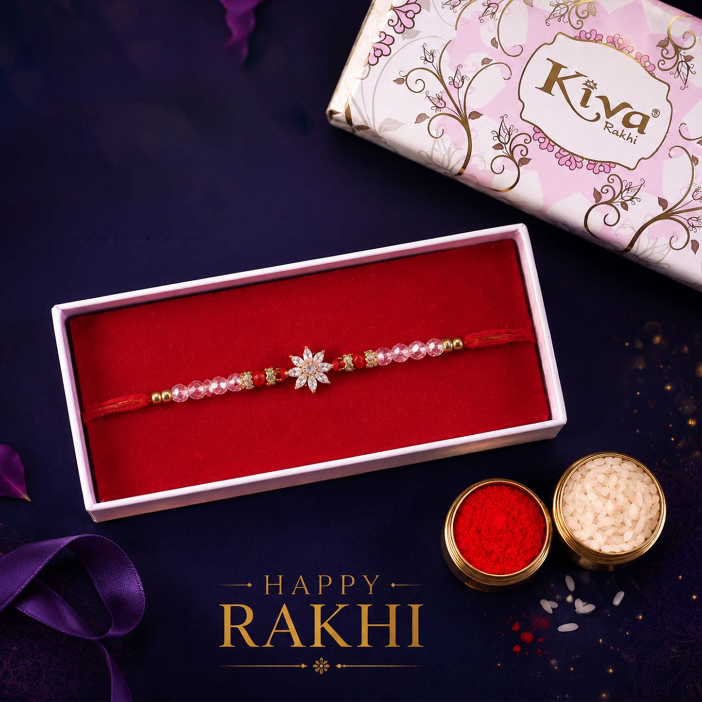 Sparkling AD Sunflower Star Designer Rakhi for Brother, Crystal Beads