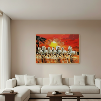 Seven Running Horses Sunrise Wall Art for Living Room Decor Frame