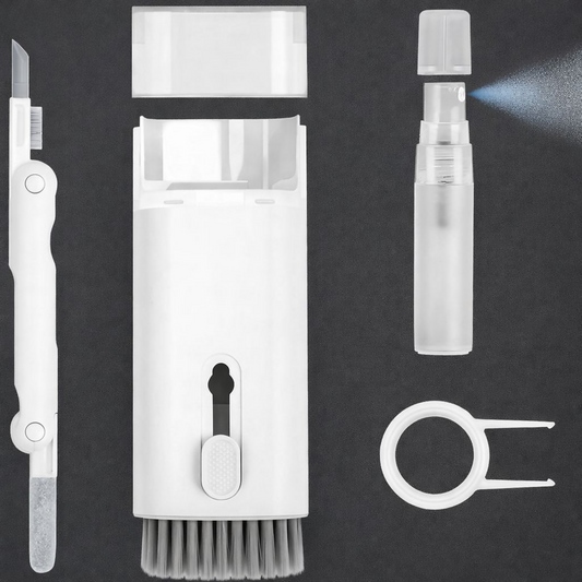 White 7-in-1 Keyboard & Earbuds Cleaning Kit with Brush, Spray & Tool Set