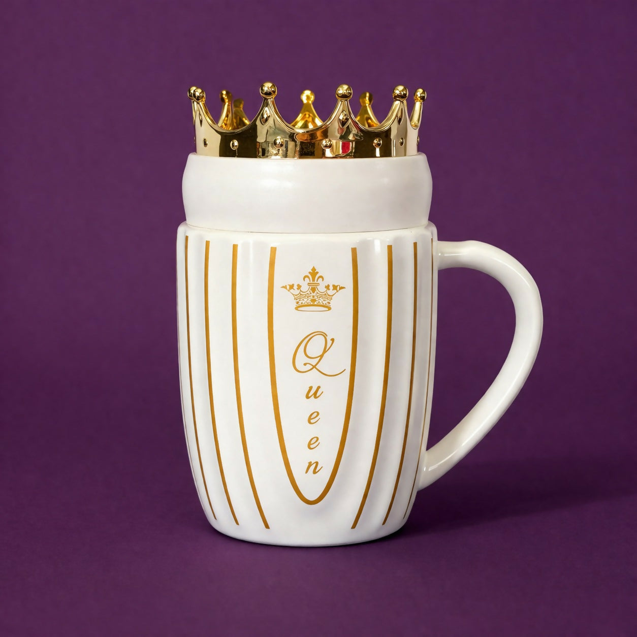 Royal Crown Lid Coffee Mug with Queen Design Ceramic Cup
