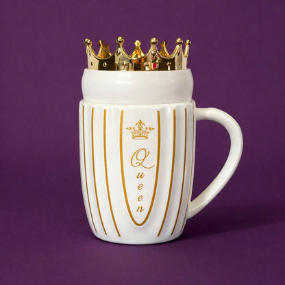 Royal Crown Lid Coffee Mug with Queen Design Ceramic Cup