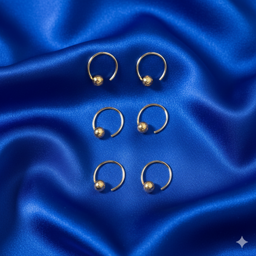 Gold Ball Nose Stud Nosering Laung Koka Nathni combo pack of 6 for women and girls