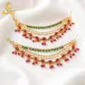 Jewellery – Traditional Indian Multi-Layer Chain Earrings with Ruby & Pearls