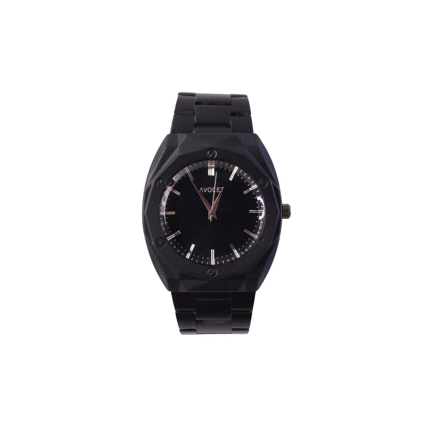 Luxury Matte Black Analog Watch with Geometric Dial Design & Metal Strap