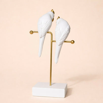 White & Gold Love Birds Decorative poly-resin Showpiece for Home & Office Décor