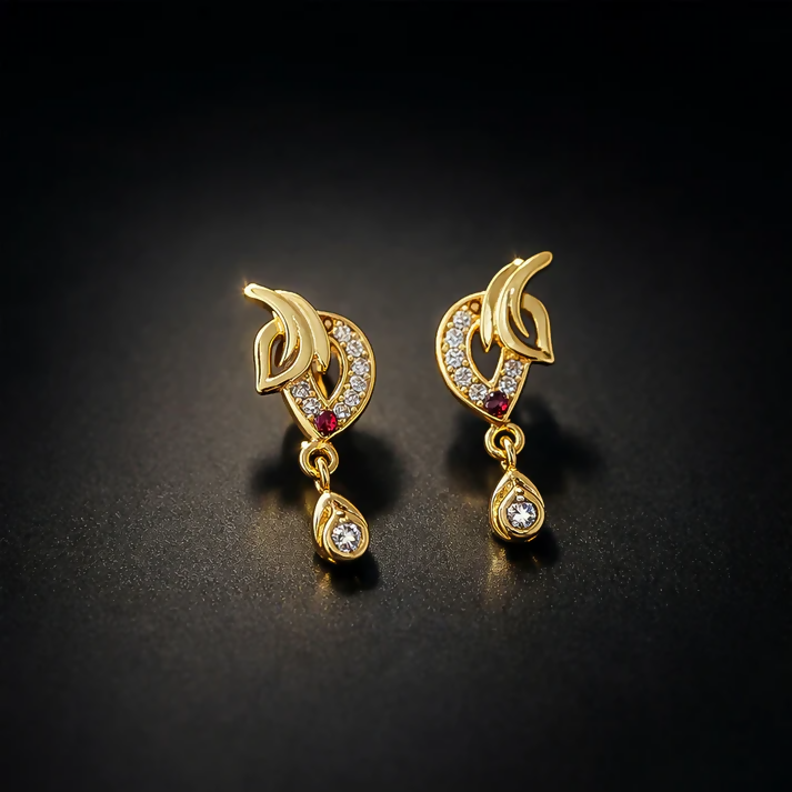 Luxury Curved Gold Earrings With Sparkling Stone Inlay And Elegant Drop Design