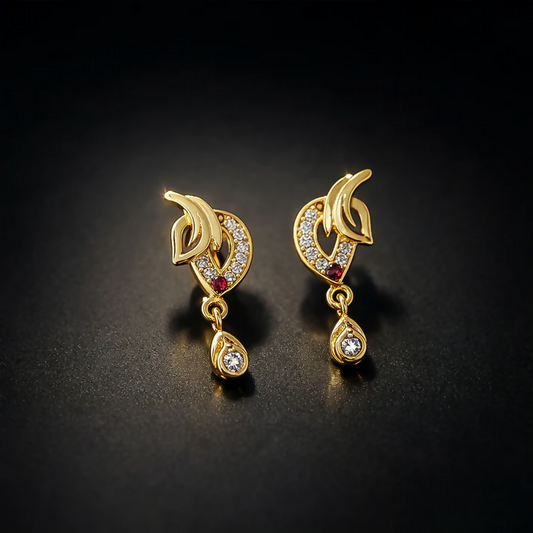 Luxury Curved Gold Earrings With Sparkling Stone Inlay And Elegant Drop Design
